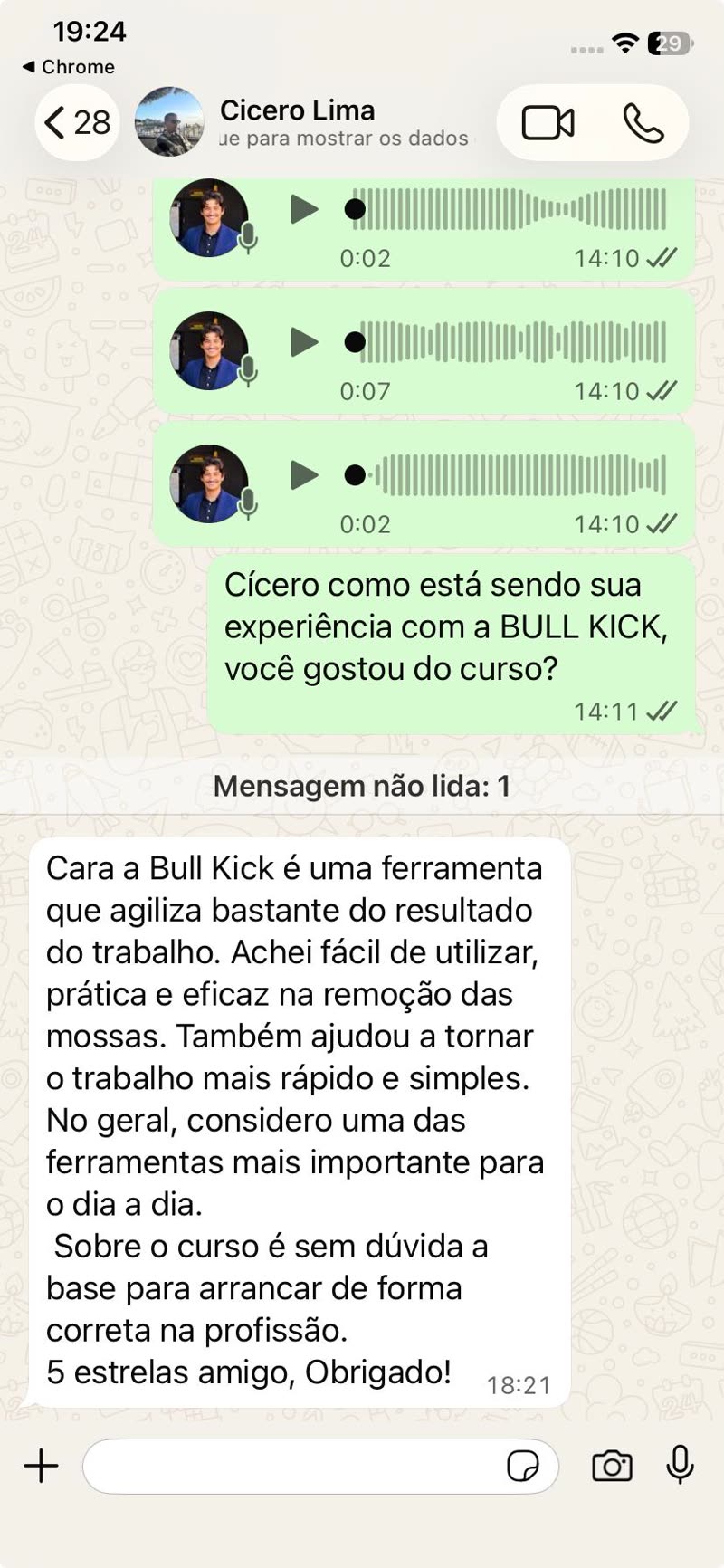 Depoimento de aluno enviado por WhatsApp — 3